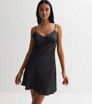 New Look Black Spot Satin Corsage Strappy Mini Dress